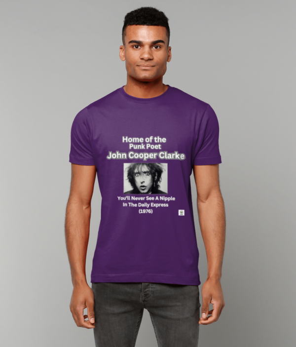 T SHIRT JOHN COOPER CLARKE YOU'LL NEVER SEE A NIPPLE IN THE DAILY EXPRESS